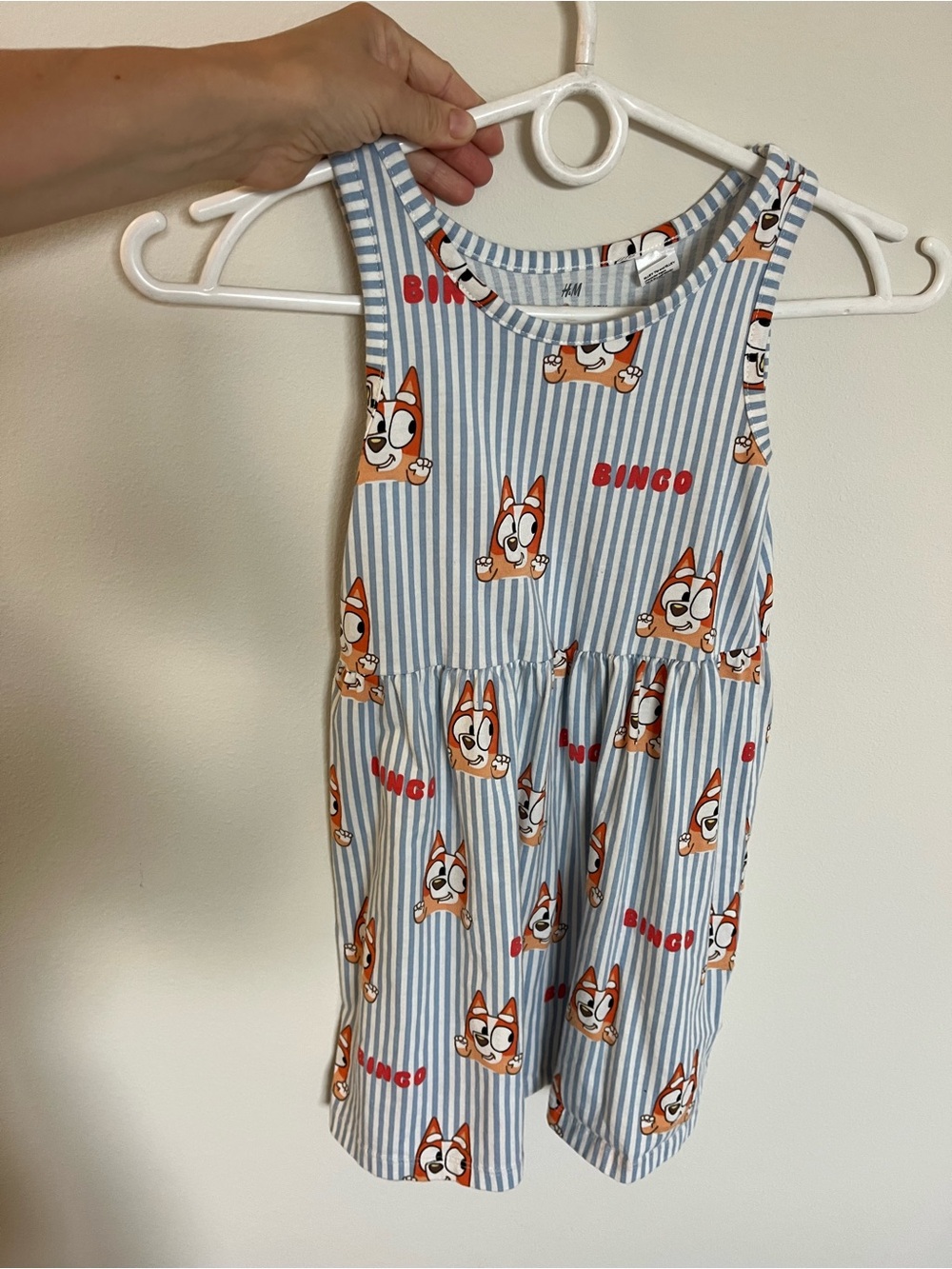 H&M Light Blue & White Striped Bingo Print Dress